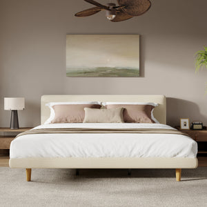 Beige Chunky Headboard Bed Frame, King