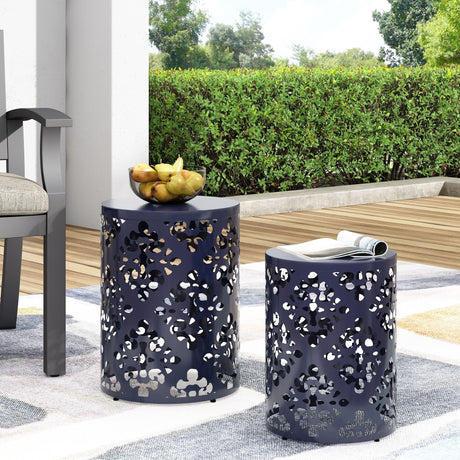 Modern Iron Cut Design End Table (Set of 2) - Navy Blue - Best Buy Furniture