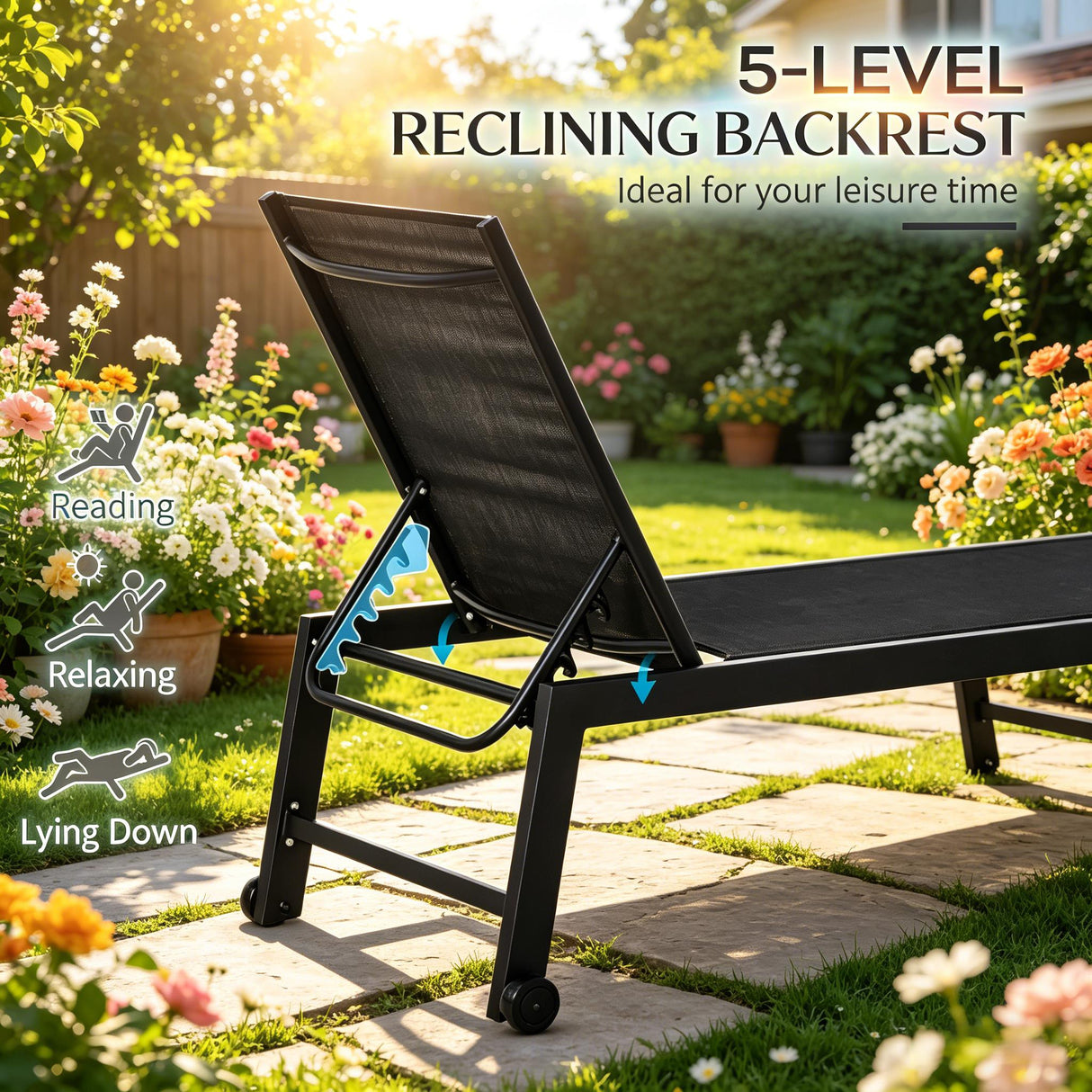 Comfortable Pool Chair: Outdoor Chaise Lounge with Wheels