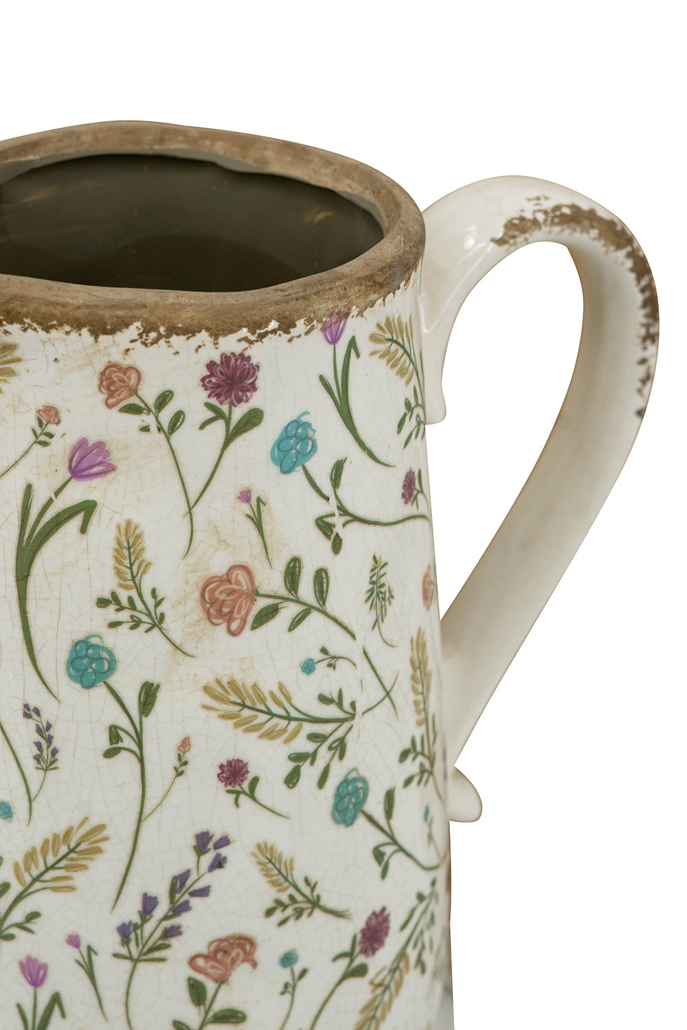 8.1x5.7x9.1" Round Ceramic Pitcher Vase with Multi-Colored Floral Motifs