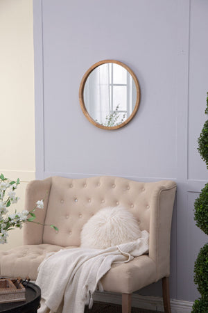 Circle Wall Mirror With Wooden Frame for Living Room