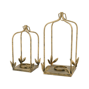 Set of 2 Luxe Distressed Golden Arched Iron Lantern