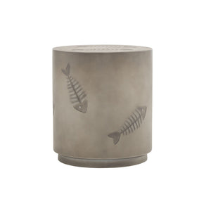 Rustic Magnesium Oxide Side Table With Fish Pattern Design - Gray - Best Buy Furniture