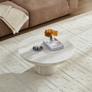 Mushroom Coffee Table, 31.5-Inch Round Fiberglass, Beige