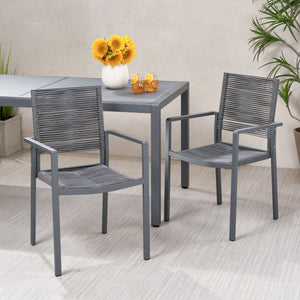 Outdoor Modern Aluminum Dining Chair with Rope Seat (Set of 2)