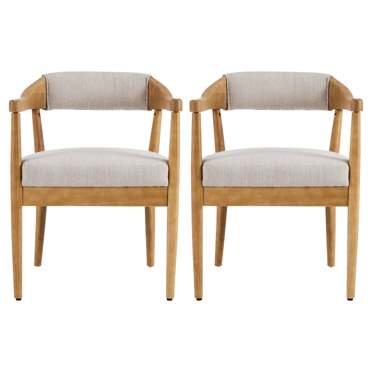 Wood Frame Upholstered Dining Chairs with Armrests (Set of 2) - Beige + Natural