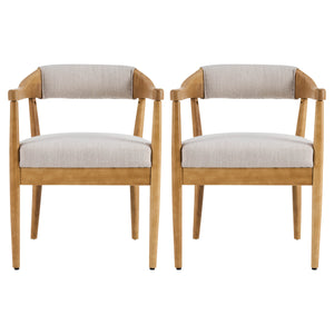 Wood Frame Upholstered Dining Chairs with Armrests (Set of 2) - Beige + Natural