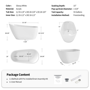 55" Acrylic Freestanding Bathtub