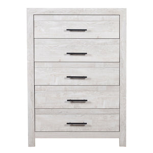 Modern Style 5 Drawer Chest In Natural Rustic Wood With Clean Lines And Spacious Storage