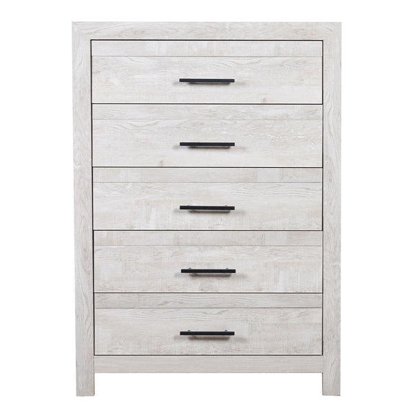 Modern Style 5 Drawer Chest In Natural Rustic Wood With Clean Lines And Spacious Storage
