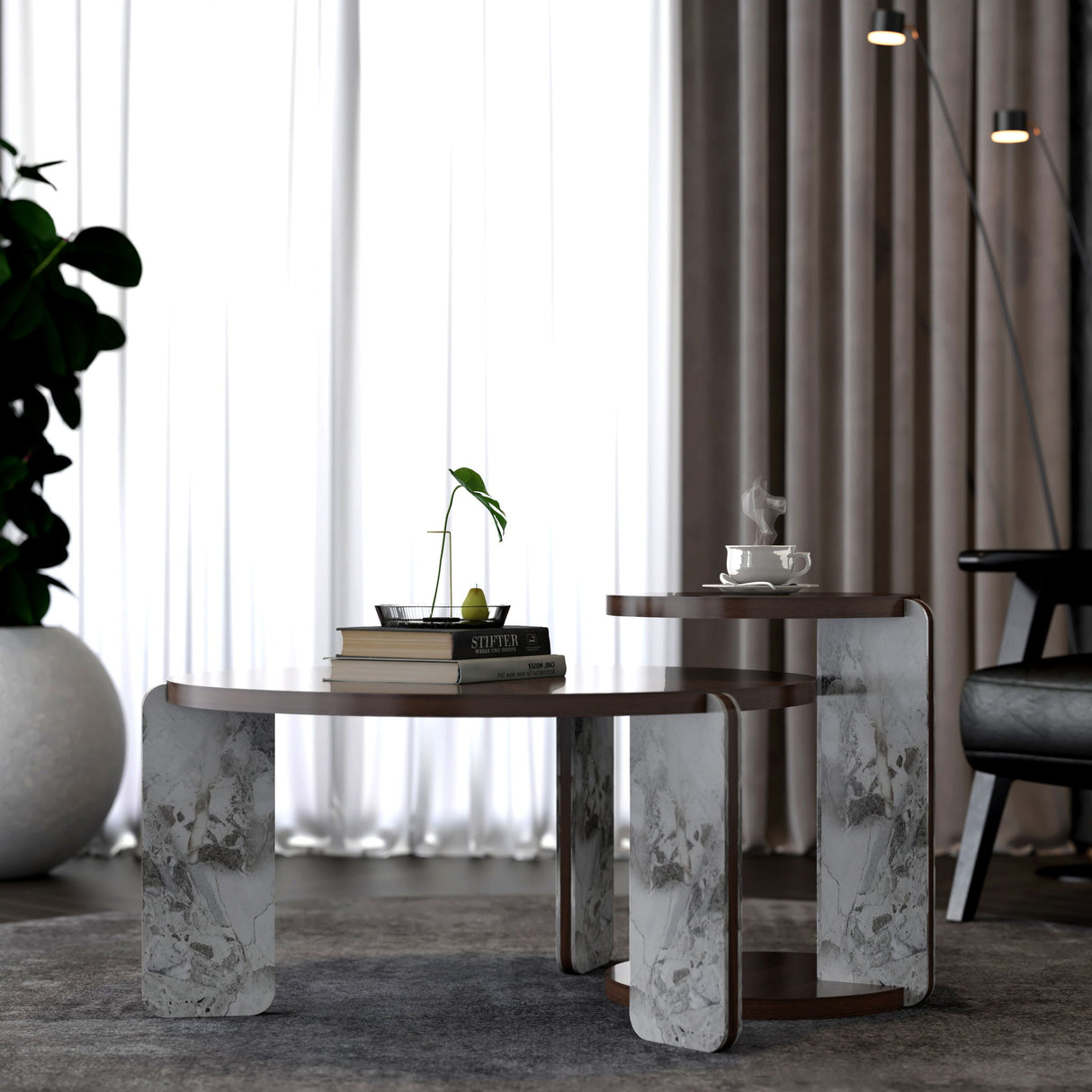 Coffee Table Set With Center Table & Side Table