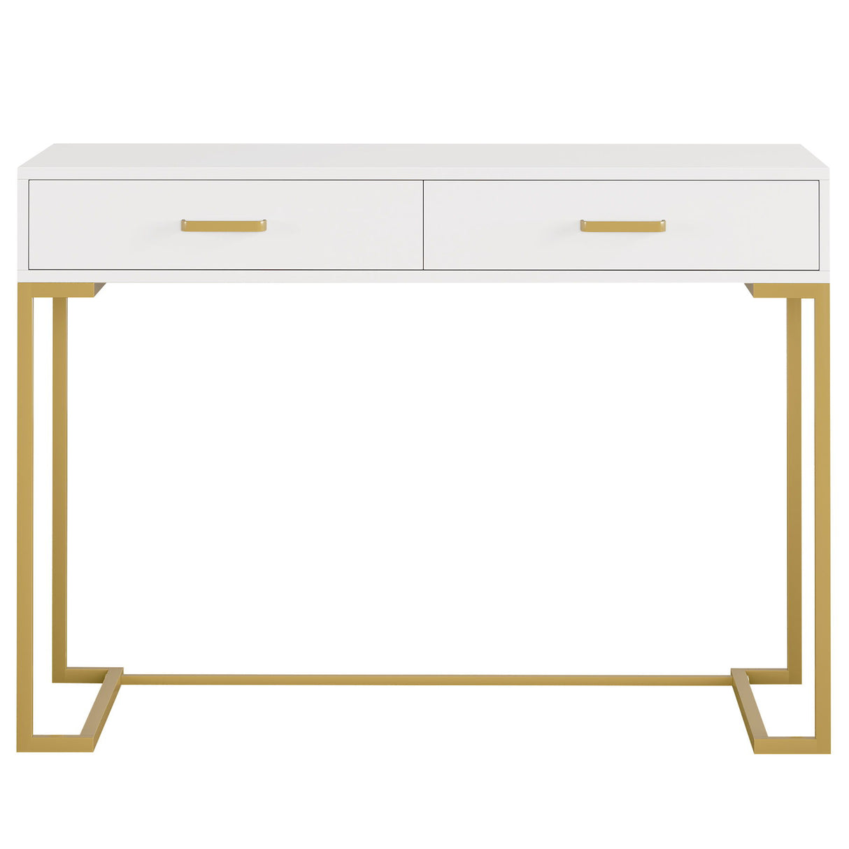 Minimalist Home Office Computer Desk With 2 Drawers, Compact Writing Table For Small Spaces - White / Gold