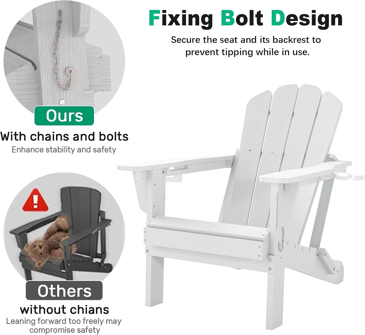 Adjustable HDPE Adirondack Chairs Set of 2 with Adjustable Backrest - White, Blue, Grey, Black