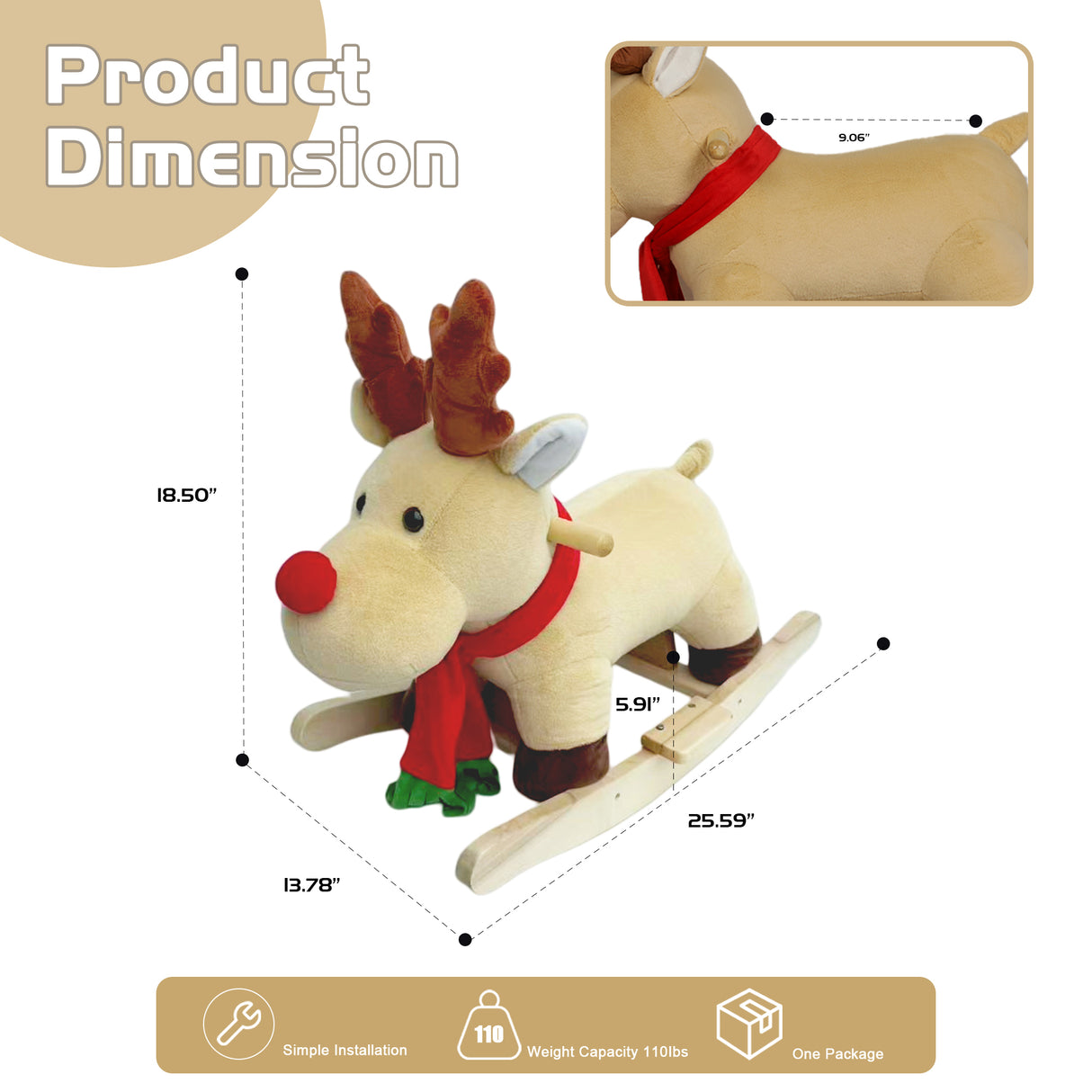 Kids Ride-On Rocking Horse Toy with Jingle Bells