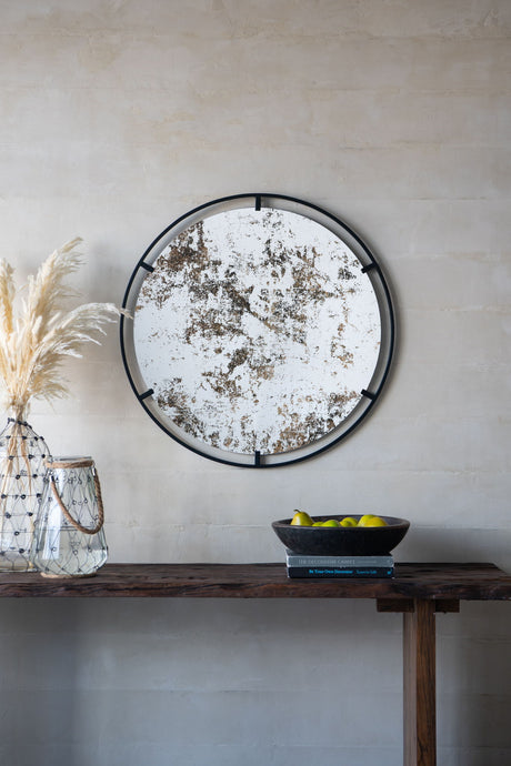 Theodor - Mirror With Industrial Design Round Mirror With Metal Frame For Wall Decor & Entryway Console Lean Against Wall - Black