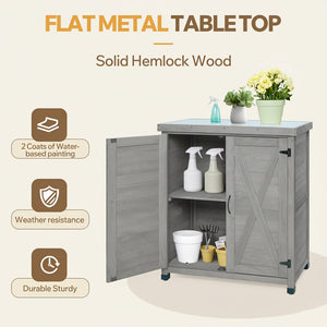 Potting Bench with Storage Cabinet and Metal Table Top