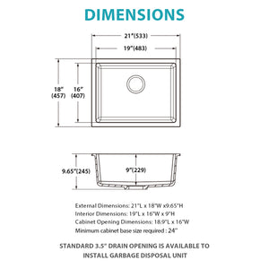 Quartz Kitchen Sink - 21" x 18" x 9.65"