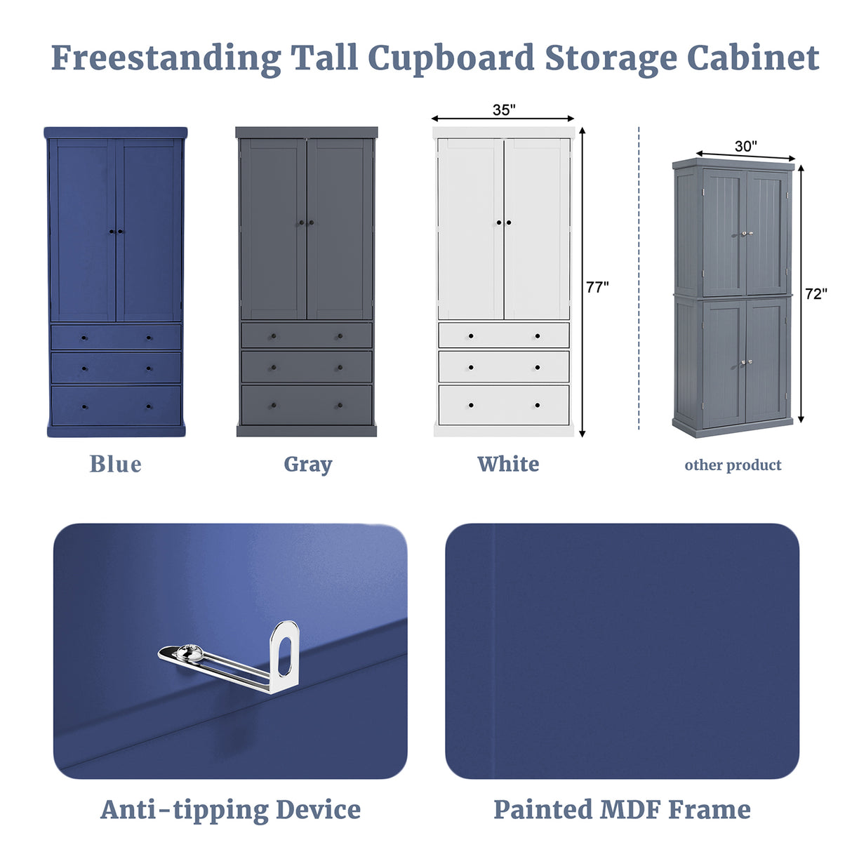 TOPMAX 77inch Farmhouse Kitchen Pantry