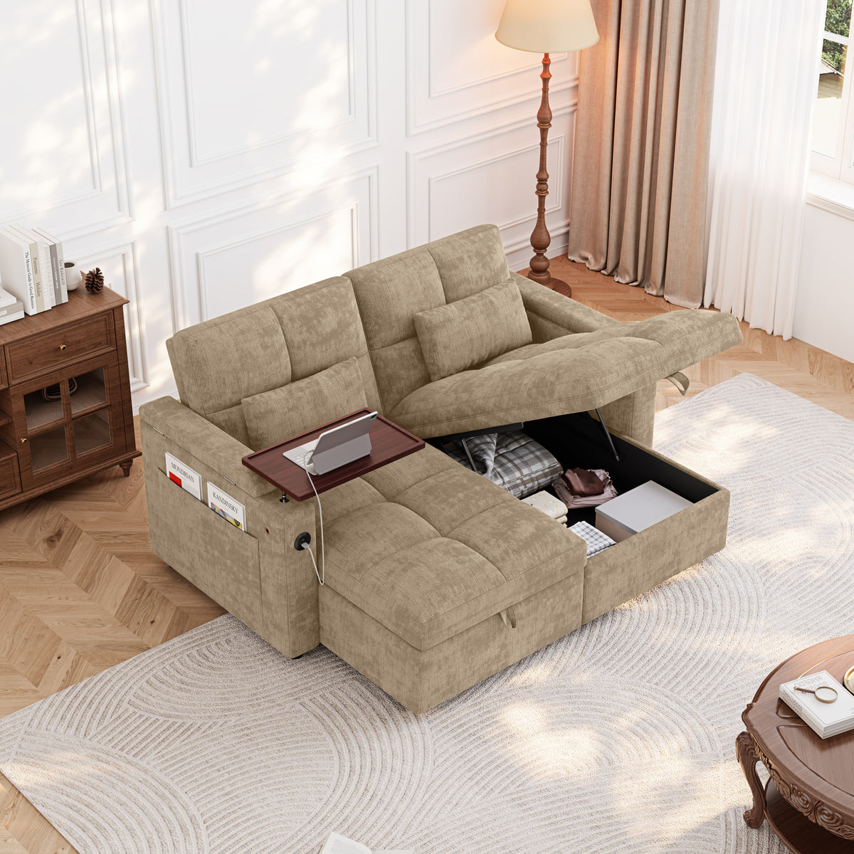 66.33" Modular Sleeper Sofa with Double Storage Chaise