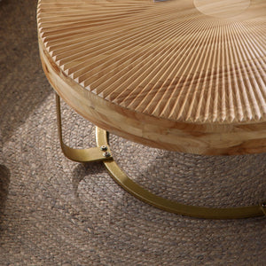 Modern Round Coffee Table With Wooden Carving Pattern