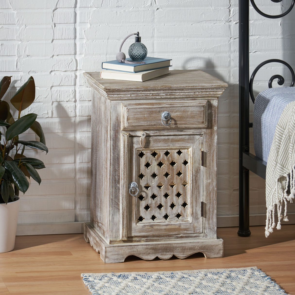 Wooden Nightstand With 1 Drawer 1 Door