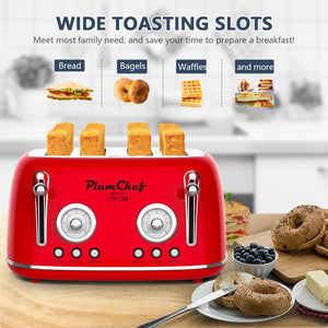 4 Slice Retro Style Toaster, Dual Control, 6 Browning Settings