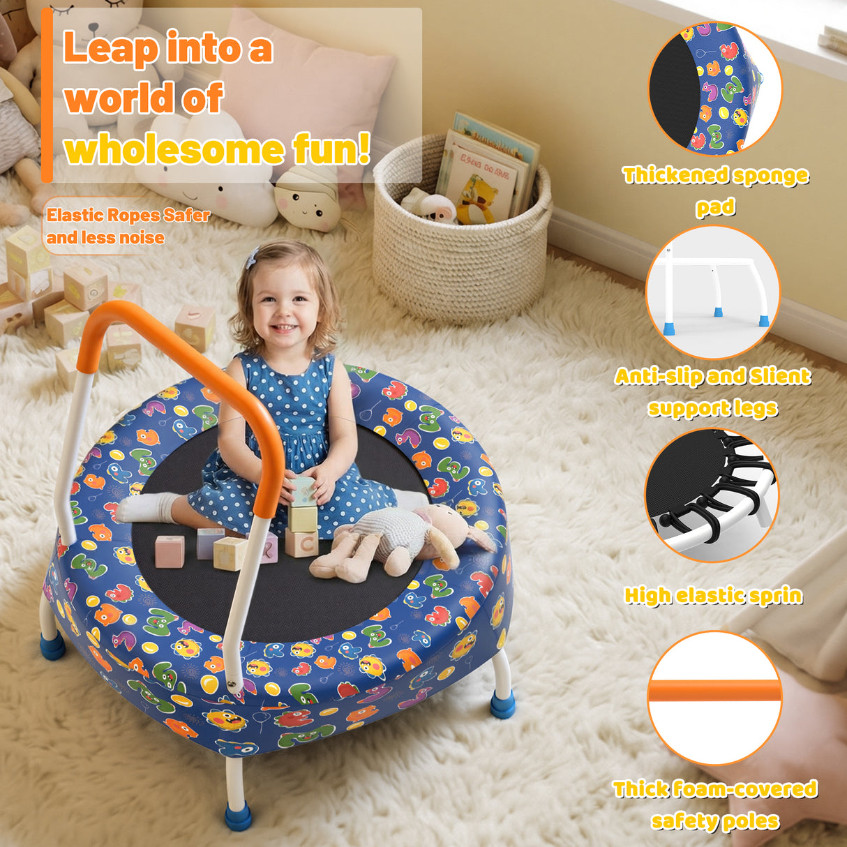 28-Inch Toddler Trampoline for Kids with Handle