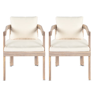 Acacia Wood Dining Chairs Set of 2, Armchairs with Cushions