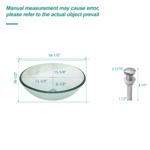Crackle Vessel Sink, Round Bowl With Pop Up Drain - Clear