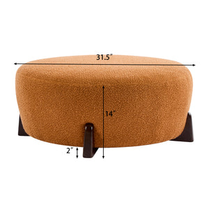 Modish Round Ottoman: Boucle Top with Splayed Rubber Wood Legs, Pumpkin