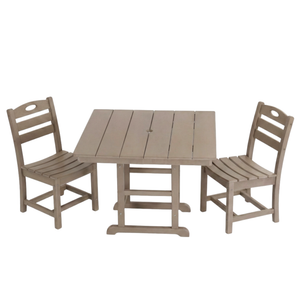 Antique Wood HDPE Outdoor Patio Dining Set, 37.8 in. Square Table with 2 Chairs