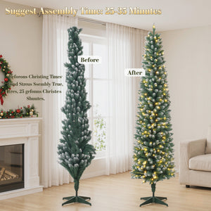 7ft Flocked Pencil Prelit Christmas Tree, Dual-Color