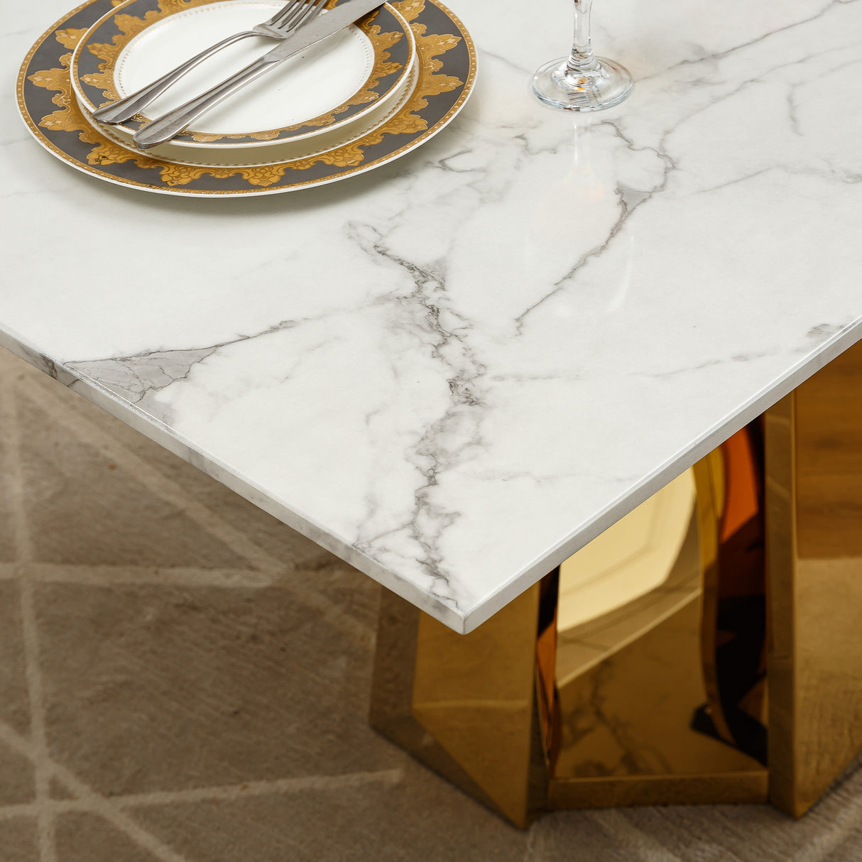 70'' Faux Marble Dining Table for 6 People
