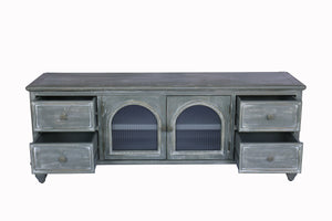 60" Farmhouse TV Stand with 4 Drawers & Glass Doors
