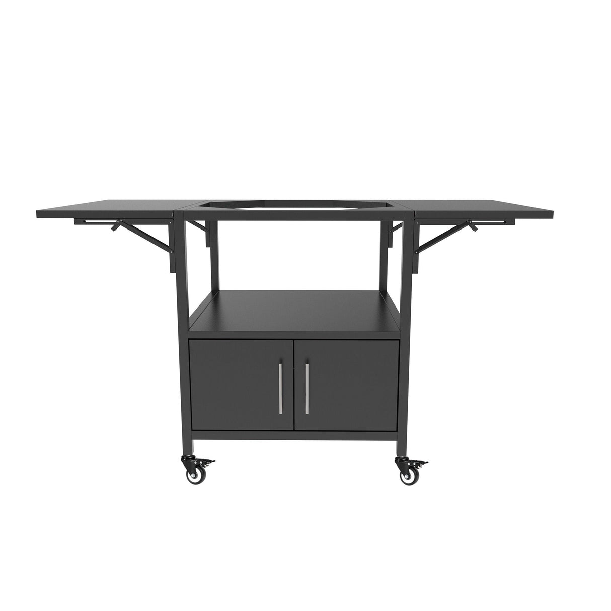 Outdoor Grill Table For Big Egg Style Bbq Metal Grill Cart With 2 Folding Panels Metal - Black