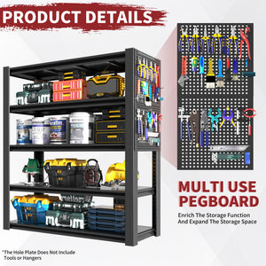 Industrial 5-Tier Adjustable Shelving Unit With Pegboard Heavy-Duty Storage
