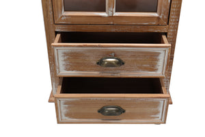 Rustic Wooden Storage Cabinet with Decorative Cutout Door & 2 Drawers