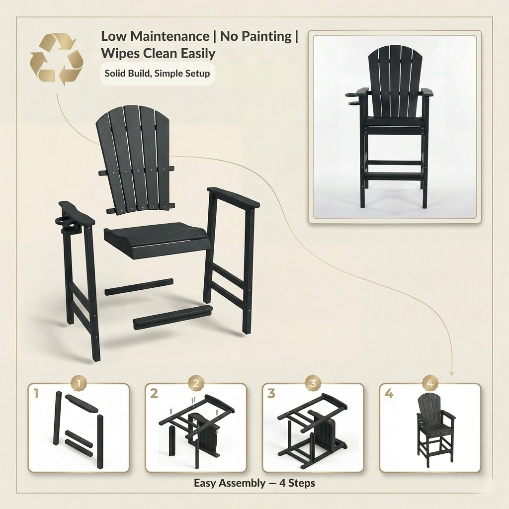 HDPE Bar Height Adirondack Chair with Cup Holder