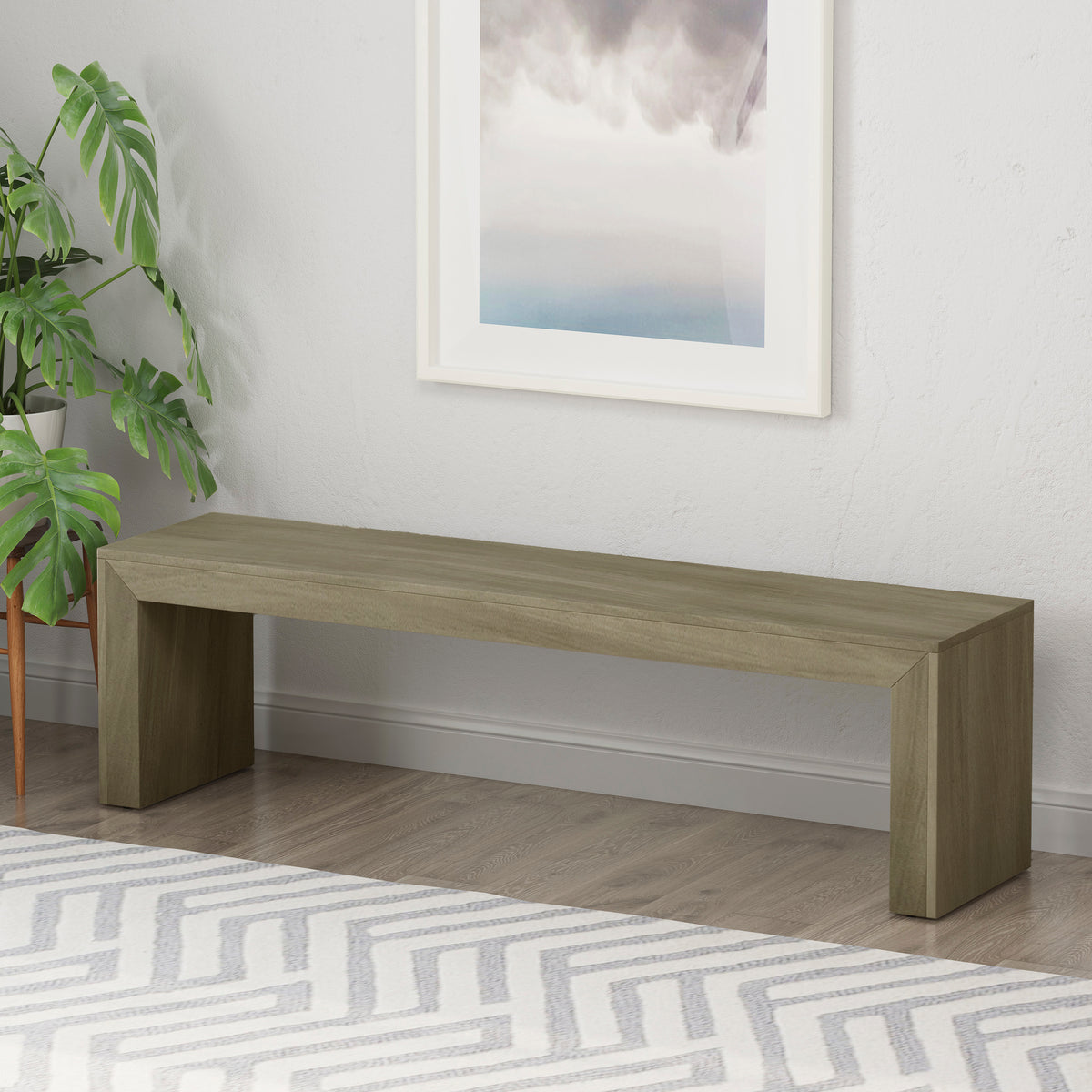 Acacia Wood Dining Bench, Grey+Taupe
