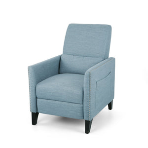 Repose Upholstered Recliner Chair With Nailhead Trim And Side Pocket - Light Blue - Best Buy Furniture