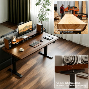 Solid Rubberwood Electric Standing Desk, Adjustable Height Sit Stand Desk with Single Motor, Ergonomic Home Office Desk with 2-Tier Legs
