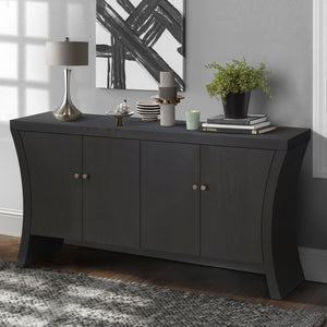 Refined Industrial 4 Door Credenza With Arc Legs & Clasps