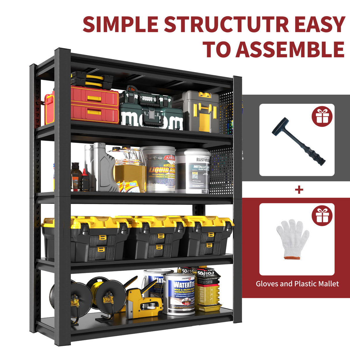 Industrial 5-Tier Adjustable Shelving Unit With Pegboard Heavy-Duty Storage