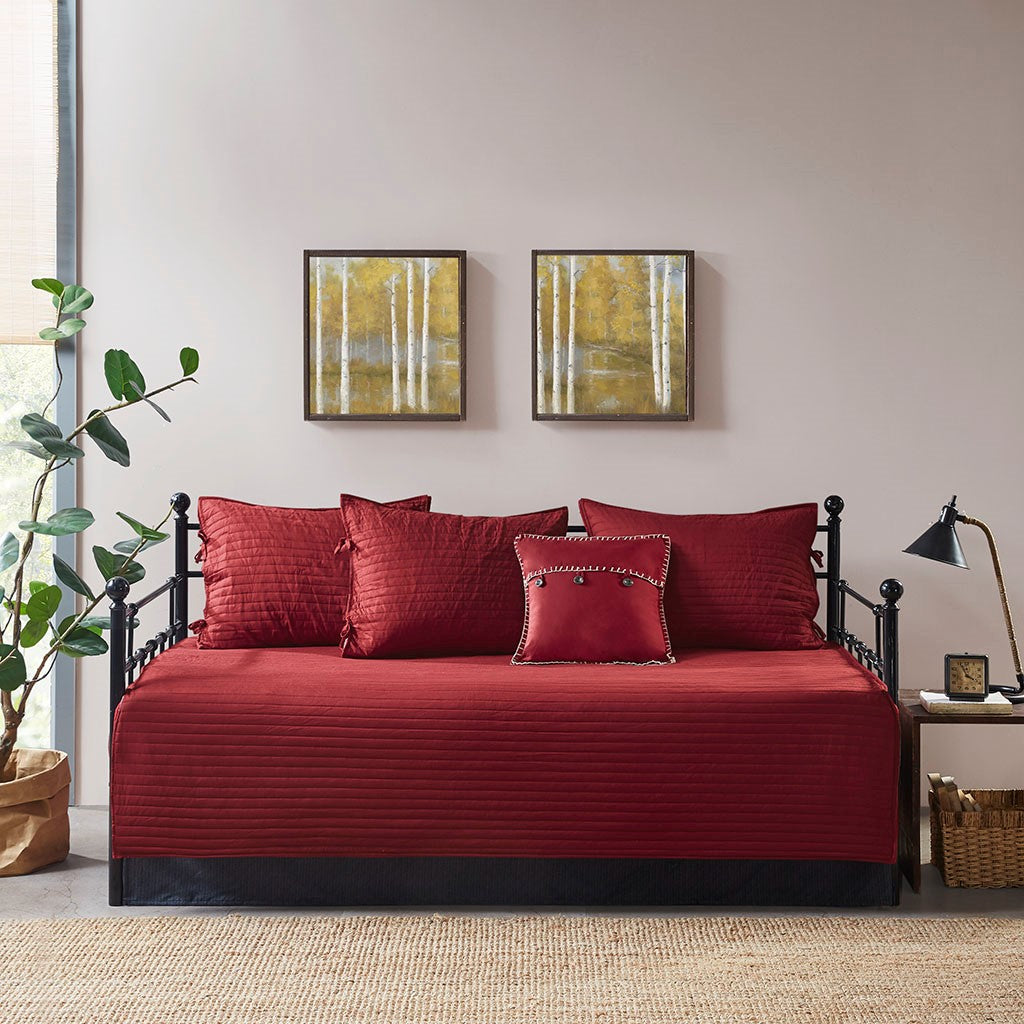 6 Piece Reversible Plaid Daybed Cover Set