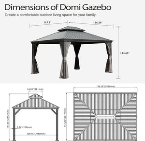 10x13ft Outdoor Gazebo with Galvanized Steel Double Roof