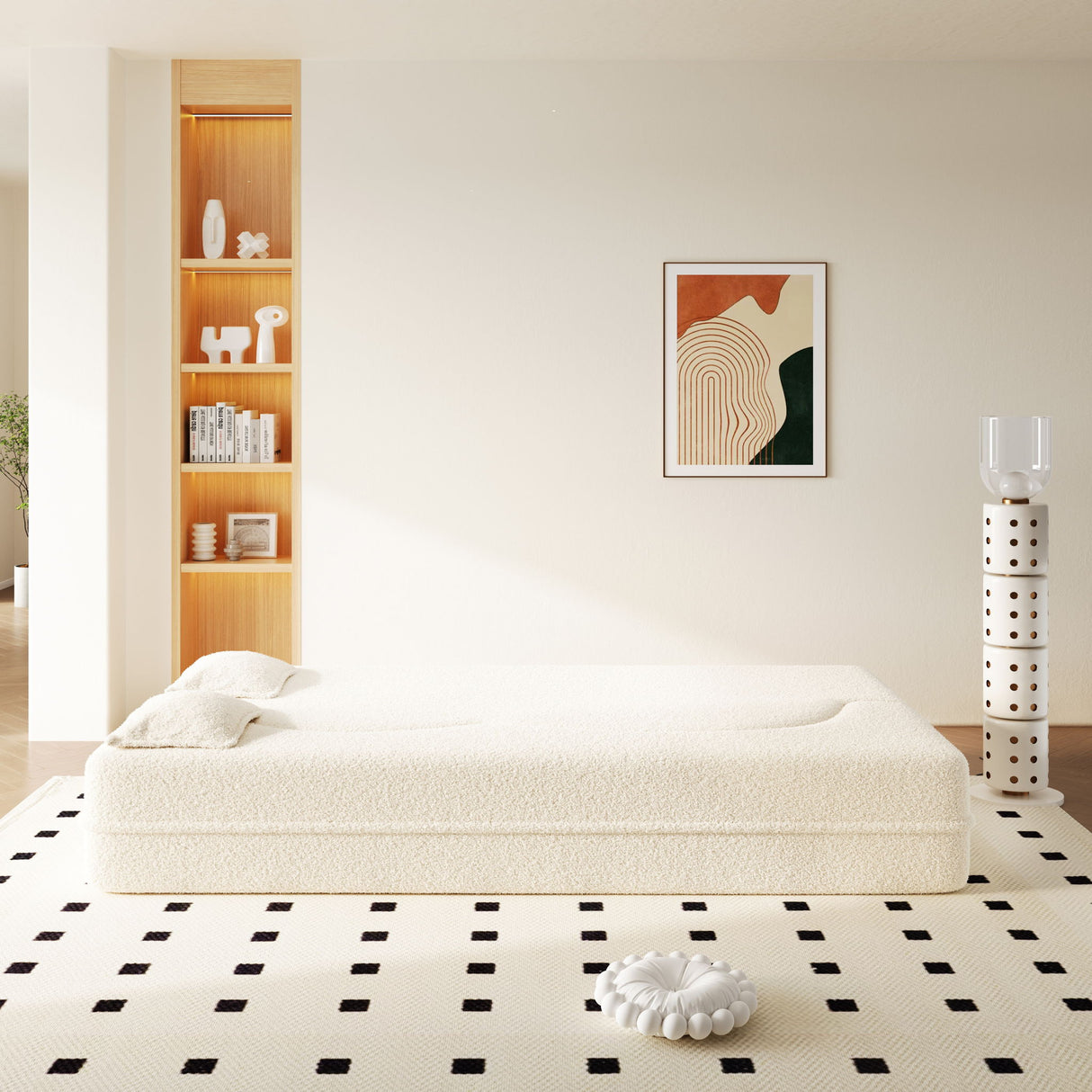 Modern Floor Sofa With 2 Pillows, Twin Size For Living Room