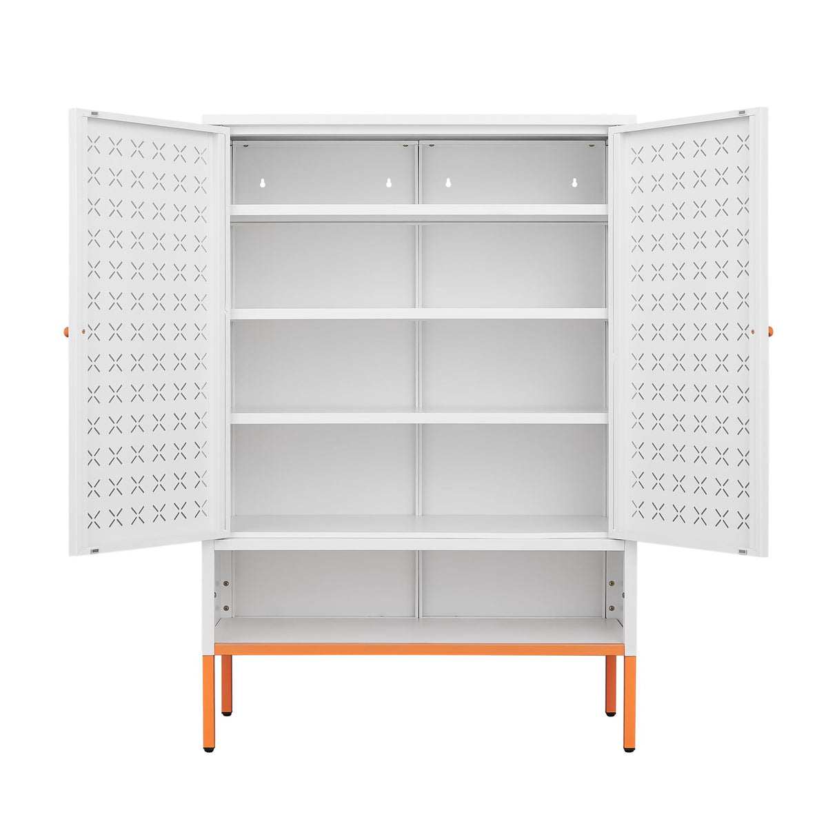 Grid Double Door Shoe Cabinet With Adjustable Compartments And Moisture-Proof Design In Metal