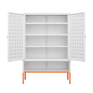 Grid Double Door Shoe Cabinet With Adjustable Compartments And Moisture-Proof Design In Metal