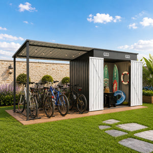 12x4 FT Metal Lean-To Shed with Pergola & Hardtop Gazebo Combo