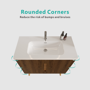Etna 36-Inch Bathroom Vanity with Ceramic Sink, Walnut Striped